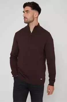 Трикотажный джемпер с воротником стойкой и застежкой молнией на 1/4 Threadbare, коричневый