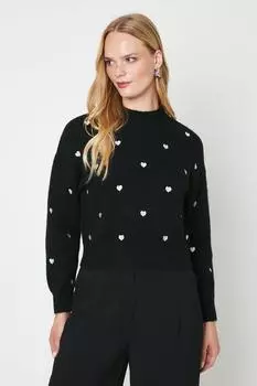 Трикотажный джемпер с вышивкой в виде сердца Oasis, черный