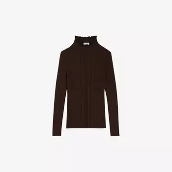 Трикотажный джемпер с высоким воротником и оборками Claudie Pierlot, цвет bruns
