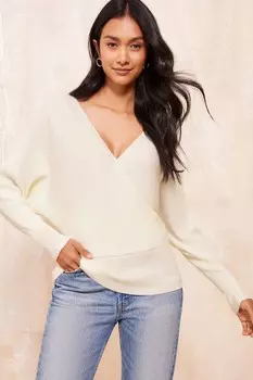 Трикотажный джемпер в рубчик с рукавами «летучая мышь» Friends Like These, бежевый