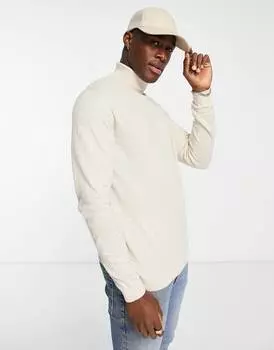 Трикотажный хлопковый джемпер с высоким воротником цвета овсянки ASOS DESIGN