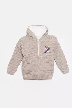 Трикотажный кардиган для мальчика с меховой отделкой JackandRoy, бежевый