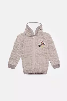 Трикотажный кардиган для мальчика с меховой отделкой JackandRoy, бежевый