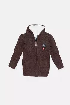Трикотажный кардиган для мальчика с меховой отделкой JackandRoy, коричневый