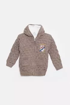 Трикотажный кардиган для мальчика с меховой отделкой JackandRoy, светло-коричневый