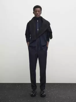 Трикотажный кардиган из 100% мериносовой шерсти на молнии Massimo Dutti, темно-синий