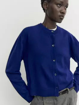 Трикотажный кардиган из полушерсти Massimo Dutti, синий