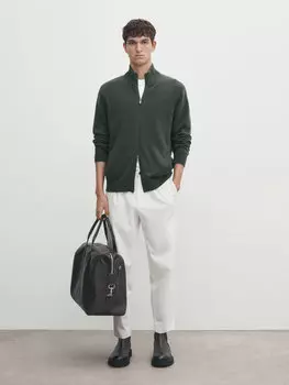 Трикотажный кардиган из полушерсти на молнии Massimo Dutti, хаки
