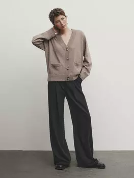 Трикотажный кардиган из полушерсти с карманами Massimo Dutti, серо-коричневый