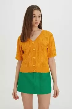 Трикотажный кардиган на пуговицах с оранжевыми волосами SWC4332OR Sherin