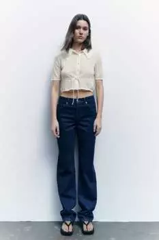 Трикотажный кардиган пуантель ZARA, экру