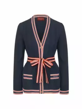 Трикотажный кардиган с бантом Gucci, тёмно-синий