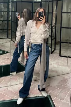 Трикотажный кардиган с запахом ZARA, экрю