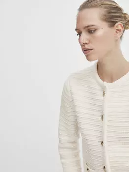 Трикотажный кардиган с золотыми пуговиками Massimo Dutti, кремовый