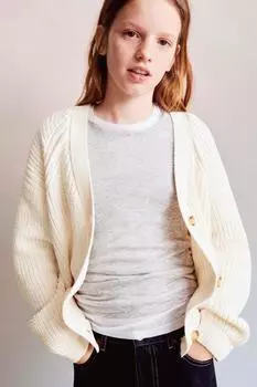 Трикотажный кардиган шениль ZARA, экрю