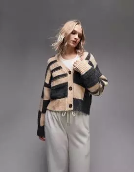 Трикотажный кардиган Topshop в шахматную клетку и полоску