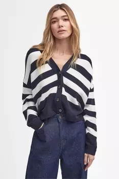 Трикотажный кардиган в морскую полоску из 100% хлопка Barbour, синий