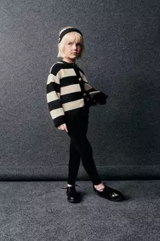 Трикотажный кардиган в полоску ZARA, экрю/черный