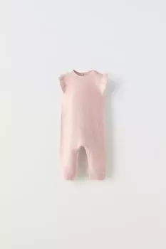Трикотажный комбинезон с отделкой с рюшами ZARA, светло-розовый