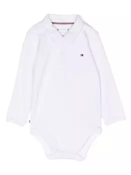 Трикотажный комбинезон в рубчик с вышитым логотипом Tommy Hilfiger Junior, белый