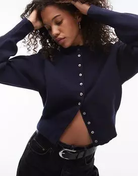 Трикотажный компактный приталенный кардиган темно-синего цвета Topshop
