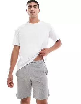 Трикотажный короткий пижамный комплект серо-белого цвета Jack & Jones