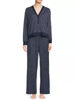 Трикотажный пижамный комплект DKNY из двух предметов с логотипом, синий