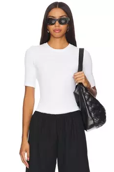 Трикотажный шелковый свитер с короткими рукавами Enza Costa, белый