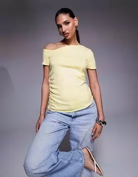 Трикотажный структурированный асимметричный топ ASOS DESIGN цвета пахты