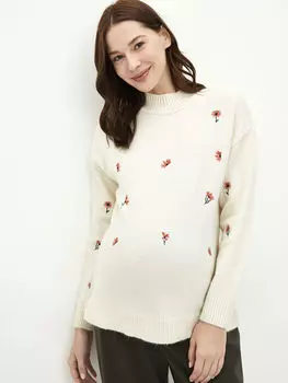 Трикотажный свитер для беременных с длинным рукавом и вышивкой стоячим воротником LC Waikiki Maternity