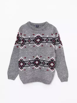 Трикотажный свитер для мальчиков с круглым вырезом и длинными рукавами LCW Kids, антрацит меланж