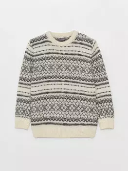 Трикотажный свитер для мальчиков с круглым вырезом и длинными рукавами LCW Kids, экрю