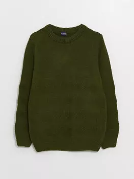 Трикотажный свитер для мальчиков с круглым вырезом и длинными рукавами LCW Kids, темно-зеленый