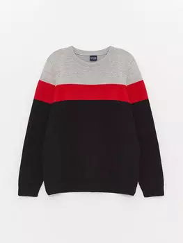 Трикотажный свитер для мальчиков с круглым вырезом и длинными рукавами с цветными блоками LCW Kids, красный полосатый