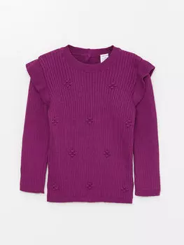 Трикотажный свитер для маленьких девочек с круглым вырезом и длинными рукавами с рисунком LCW baby, темно фиолетовый
