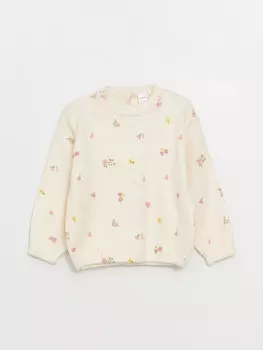 Трикотажный свитер для маленьких девочек с круглым вырезом и длинными рукавами LCW baby, лосось с принтом