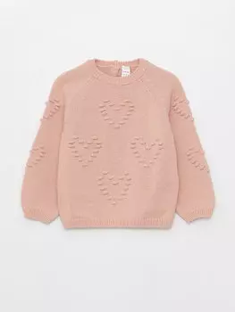 Трикотажный свитер для маленьких девочек с круглым вырезом и длинными рукавами LCW baby, розовый