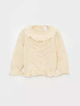 Трикотажный свитер для маленьких девочек с круглым вырезом и узором LCW baby, светло-бежевый
