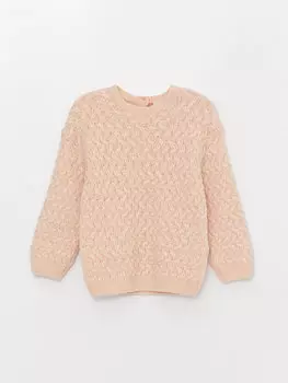 Трикотажный свитер для маленьких девочек с круглым вырезом и узором LCW baby, светло-розовый