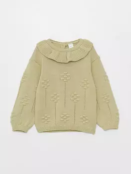 Трикотажный свитер для маленьких девочек с круглым вырезом и узором LCW baby, светло-зеленый