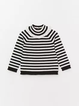 Трикотажный свитер для маленьких девочек с высоким воротником и длинными рукавами LCW baby, черный полосатый