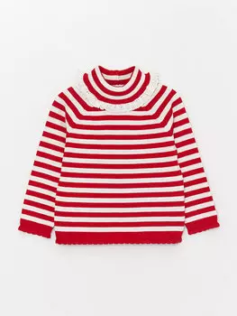 Трикотажный свитер для маленьких девочек с высоким воротником и длинными рукавами LCW baby, красный полосатый