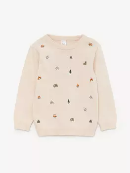 Трикотажный свитер для маленьких мальчиков с круглым вырезом и длинными рукавами LCW baby, экрю меланж