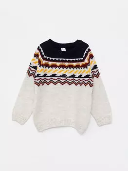 Трикотажный свитер для маленьких мальчиков с круглым вырезом и длинными рукавами LCW baby, бежевый меланж