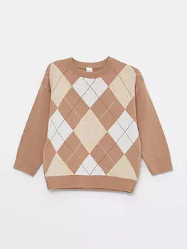 Трикотажный свитер для маленьких мальчиков с круглым вырезом и длинными рукавами LCW baby, бежевый плед
