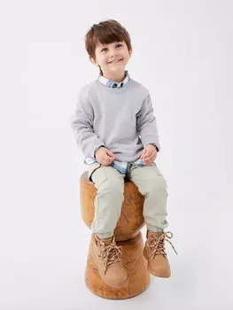 Трикотажный свитер для маленьких мальчиков с круглым вырезом и длинными рукавами LCW baby, серый меланж