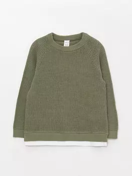 Трикотажный свитер для маленьких мальчиков с круглым вырезом и длинными рукавами LCW baby, сизый