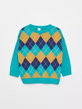 Трикотажный свитер для маленьких мальчиков с круглым вырезом и длинными рукавами LCW baby, зеленый плед