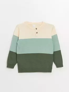 Трикотажный свитер для маленьких мальчиков с круглым вырезом и длинными рукавами в цветных блоках LCW baby, светло-бежевый