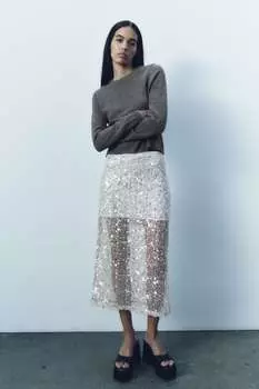 Трикотажный свитер из 100% шерсти ZARA, серый